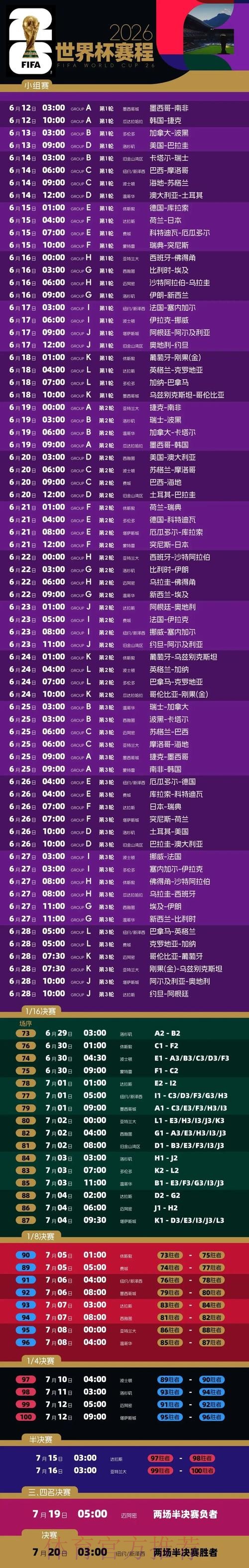 2026世界杯比赛时间最新完整安排在哪里看 2026世界杯比赛时间最新完整安排在哪里看